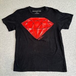 Ring of Fire Men's Medium Black T-Shirt Red Raised Rubber Diamond Graphic Tee M